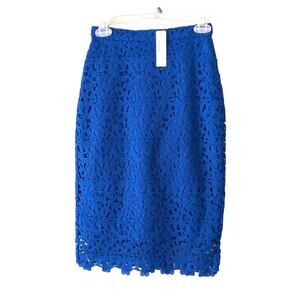J Crew Collection Blue Lace Overlay Lined Back Slit Liola Guipure Pencil Skirt